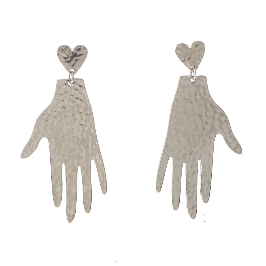 Silver Tone Alloy Metal Heart & Hand Post Earring LE5257-SIL
