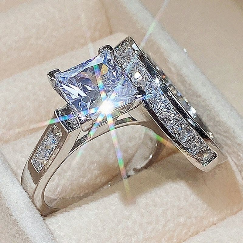 1 SET 2PCS White Gold Plated Sparkle CZ Band Ring Wedding Engagement Couple Ring