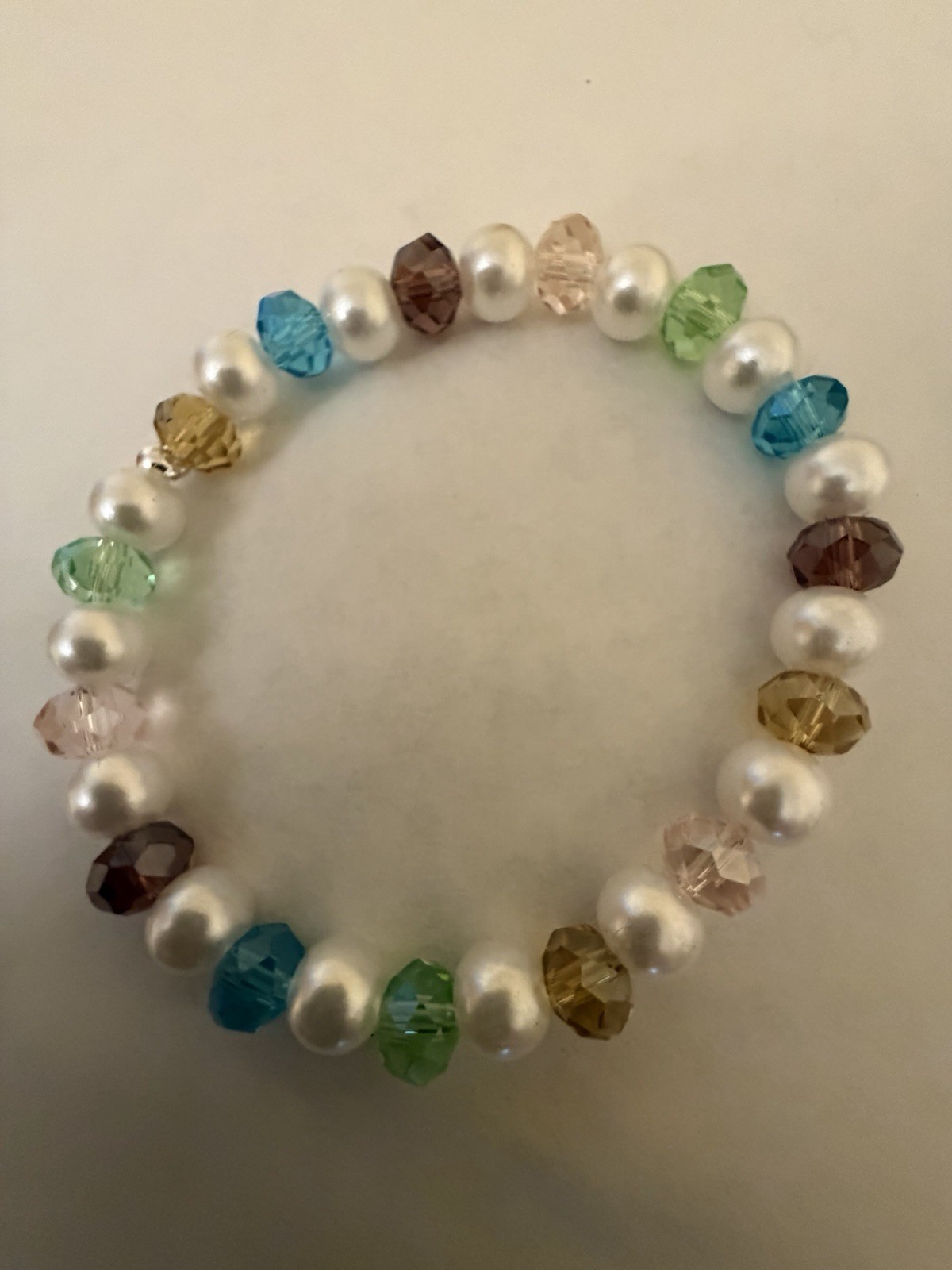 Multicolor Round Crystal & Faux Pearl Beaded Stretch Bracelet No Clasp Stackable