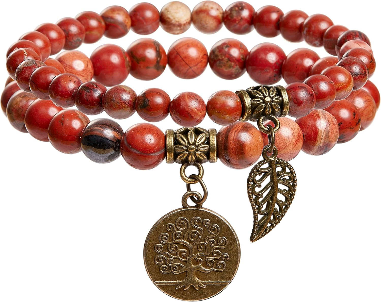 Natural Semi Precious Gemstone Beads Bracelet for Women – Life Tree and Leaf Cha