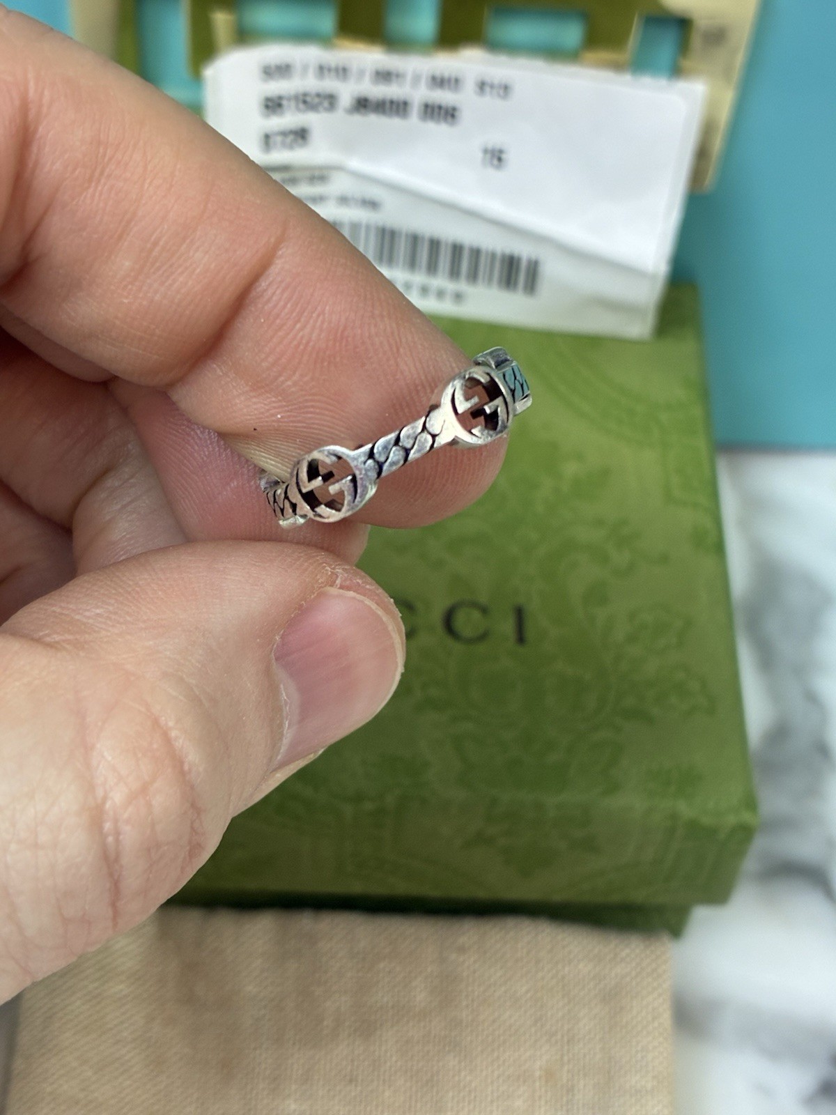 NWT Gucci Silver 925 Interlocking GG Ring – IT Size 15 = 7.25 US