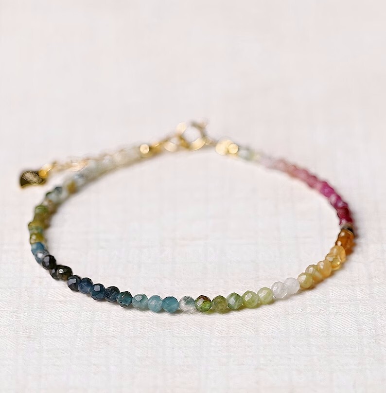Minimalist Tourmaline 2mm Bead Healing Empath Protection Chakra Dainty Bracelet