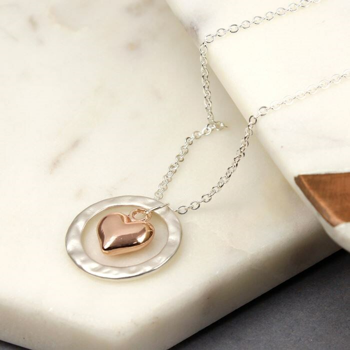 Silver Plated Heart Pendant Necklace Rose Gold Coloured Heart Love
