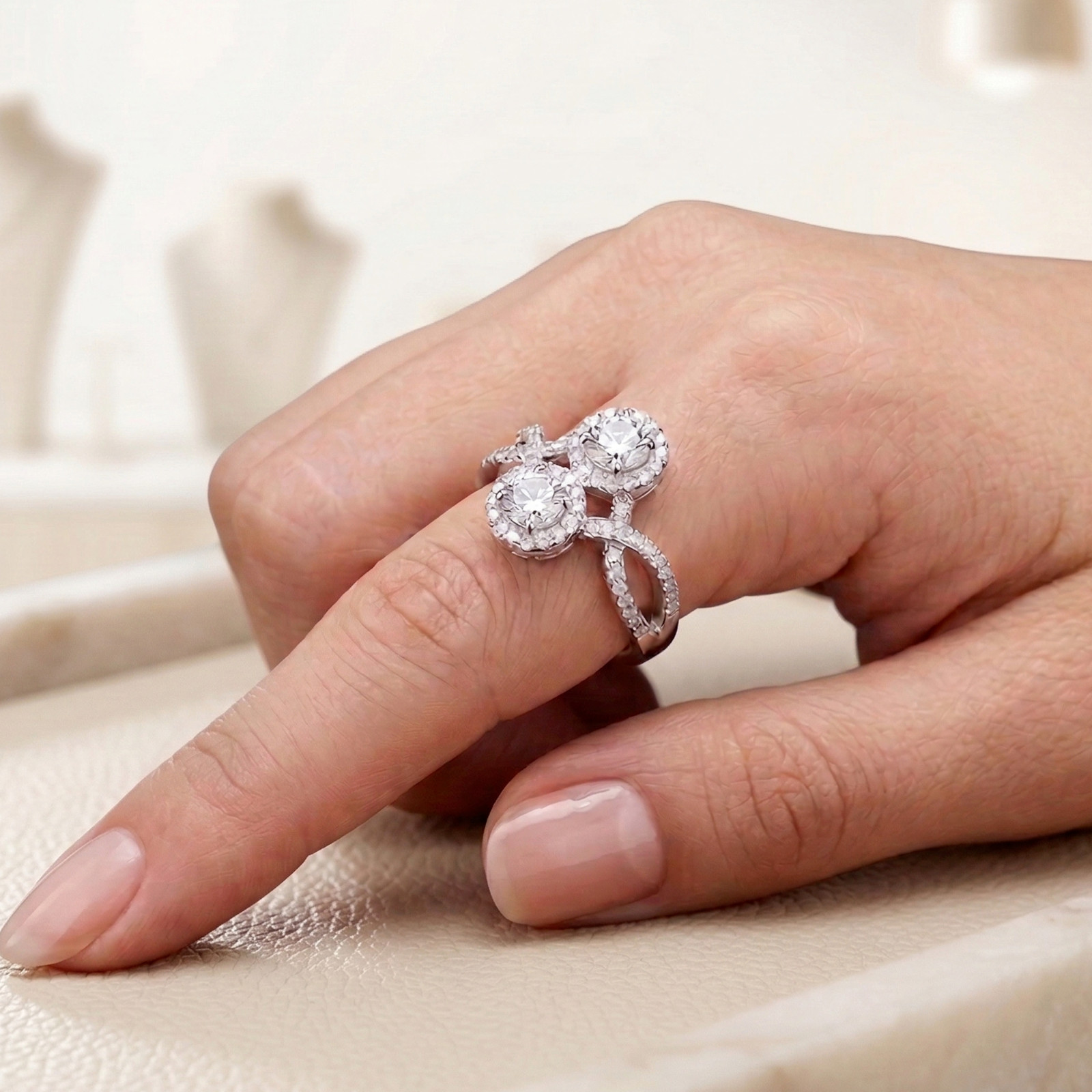925 Sterling Silver Moissanite Gemstone with Accents Infinity Twist Band