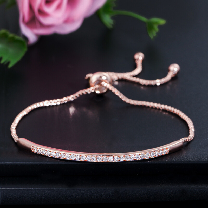 CWWZircons Adjustable CZ Rose Gold Bracelet Bangle for Women Fashion Jewelry