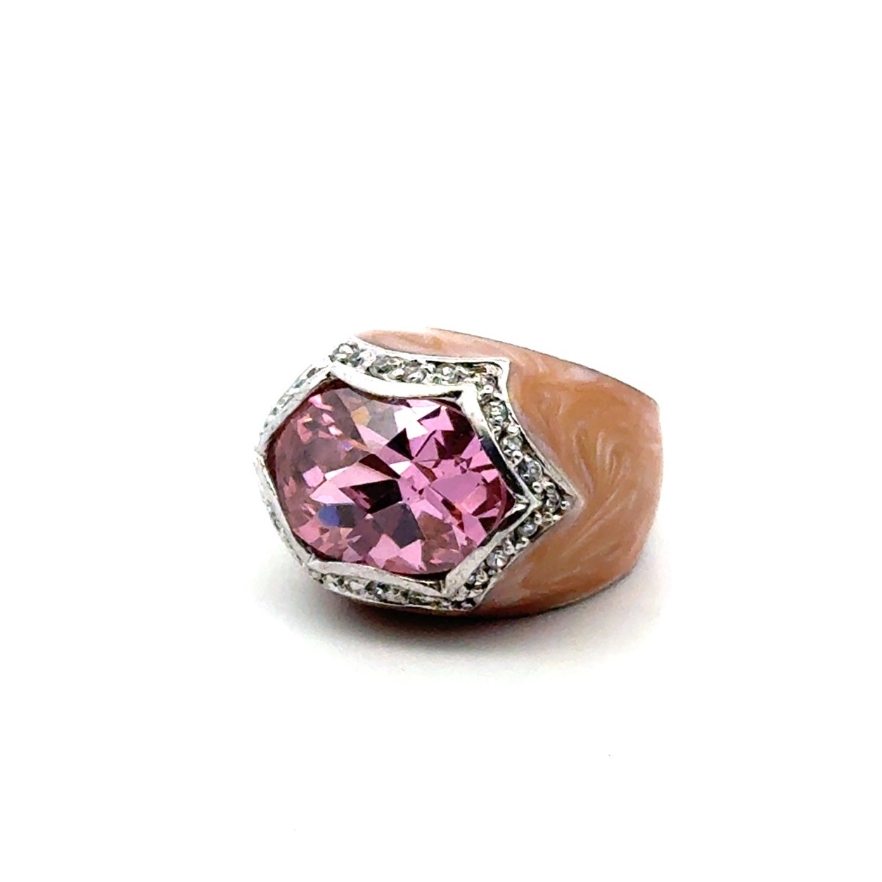 Size-7 Lauren G. Adam’s 925 Sterling Silver Enamel & Pink CZ Dome Ring, 14.4g