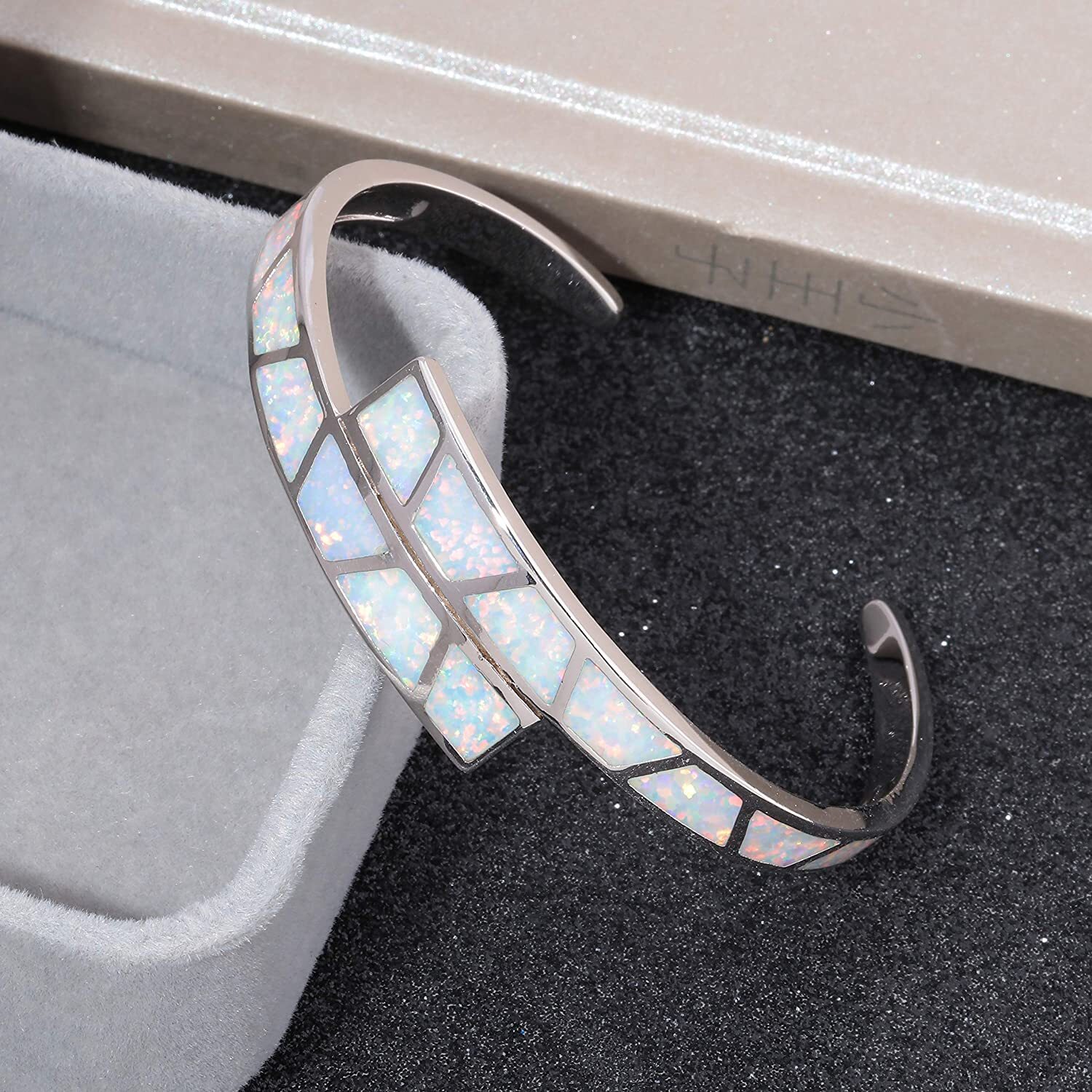 White Opal Double Striped Pattern Bangles 925 Sterling Sliver Jewelry For Women