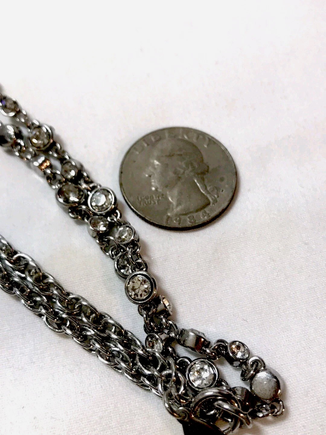 Ann Taylor necklace, 35 in length, clear rhinestones