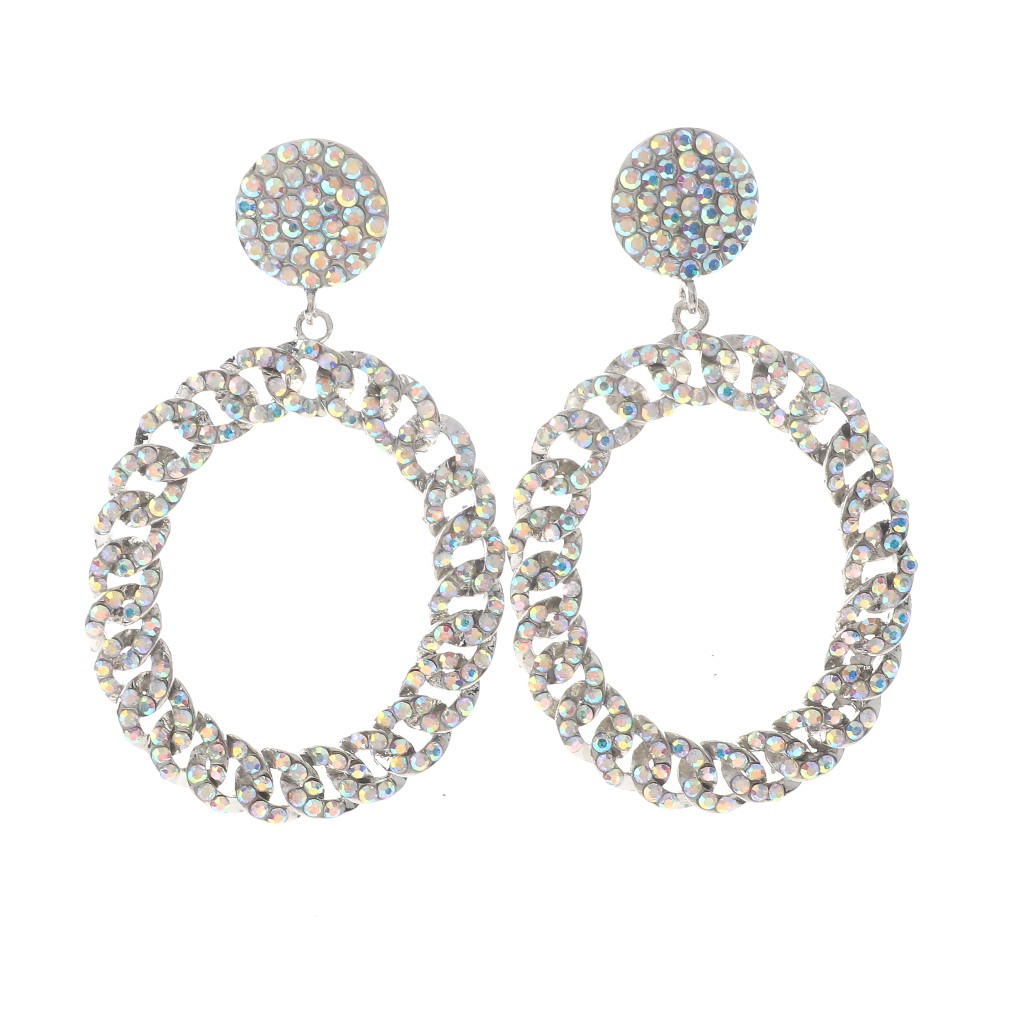 Silver Tone Alloy Metal Large Crystal Rhinestone Drop Post Earrings ER2566-SAB
