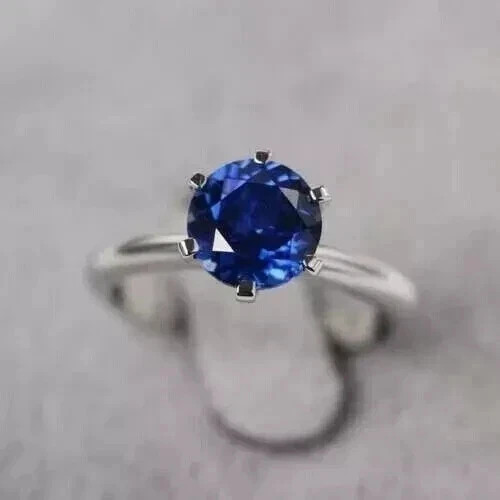 Simulated Sapphire 2Ct Round Cut Wedding Solitaire Ring 14k White Gold Plated