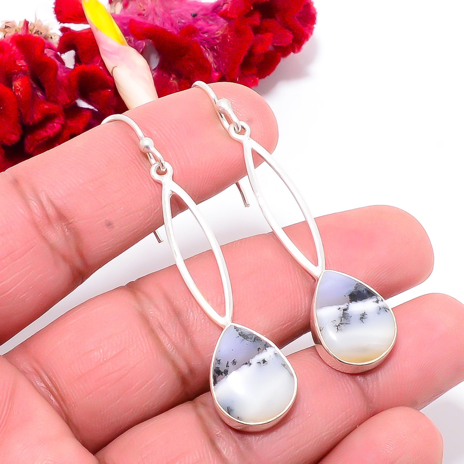 Dendritic Agate Handmade 925 Sterling Silver Earring 2.26″ Su47, Christmas Gift