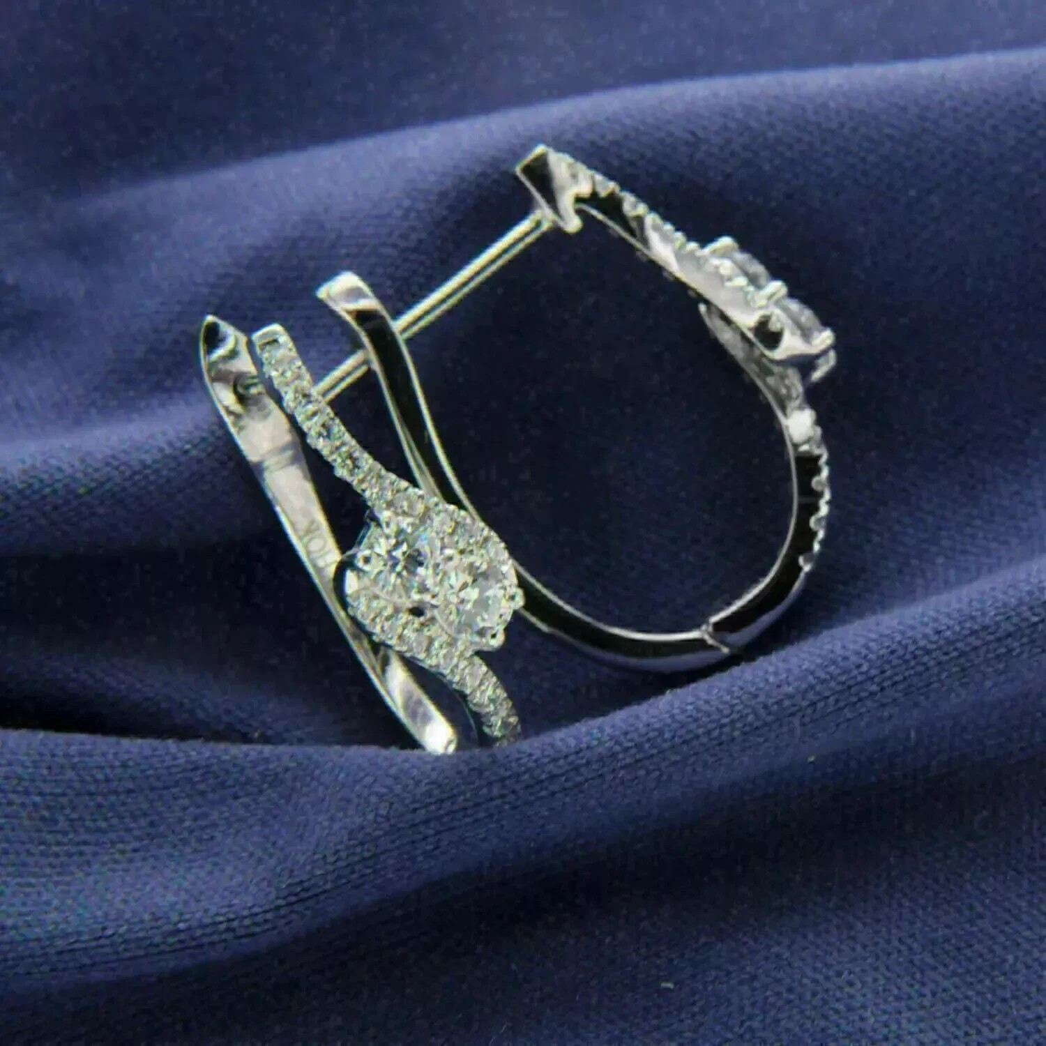 14K White Gold Plated In 2.30Ct Round Cut Simulated Diamond Huggie Hoop Earrings
