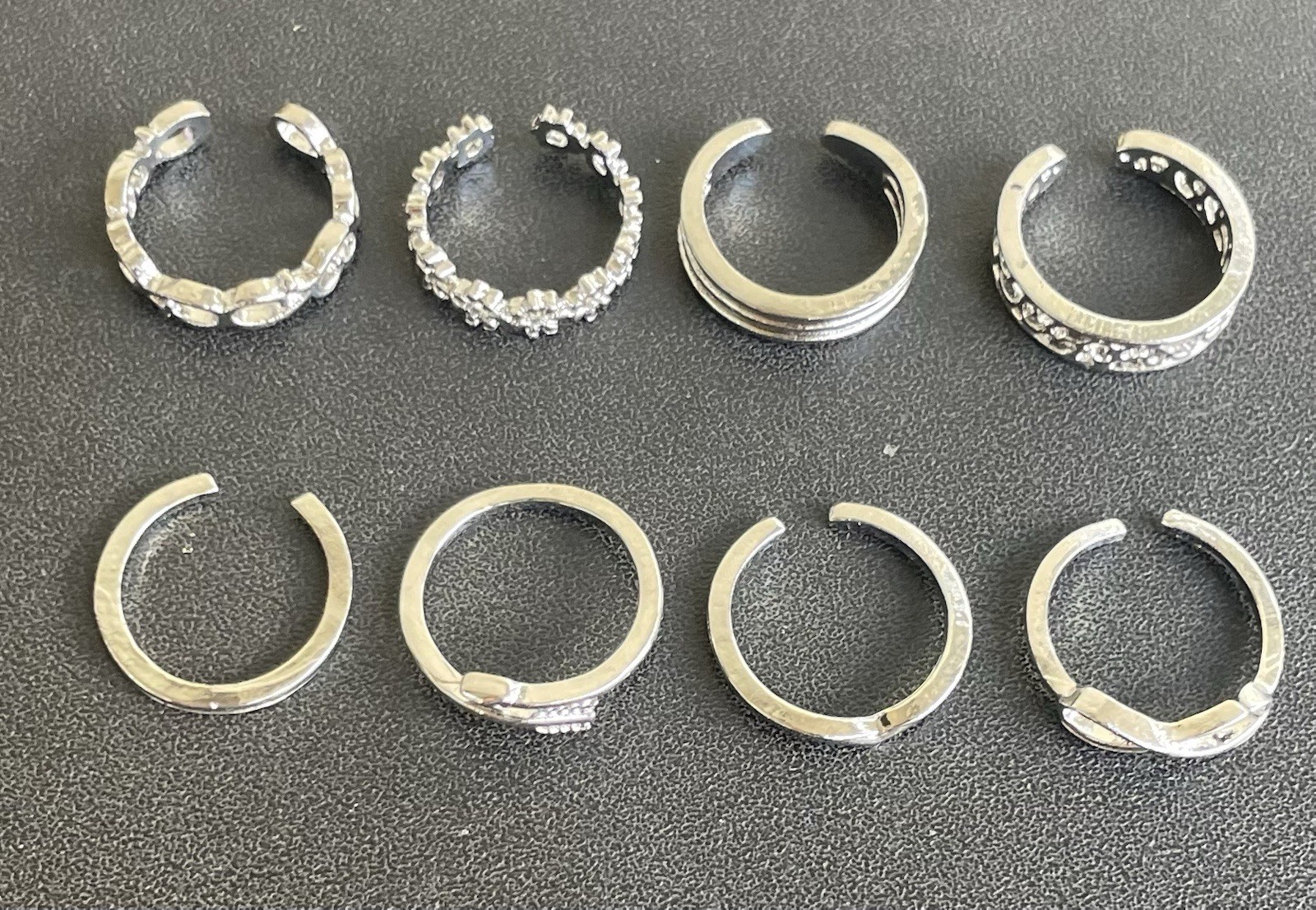 8 Silver Toe Rings Lot Adjustable + Gift Box As Shown