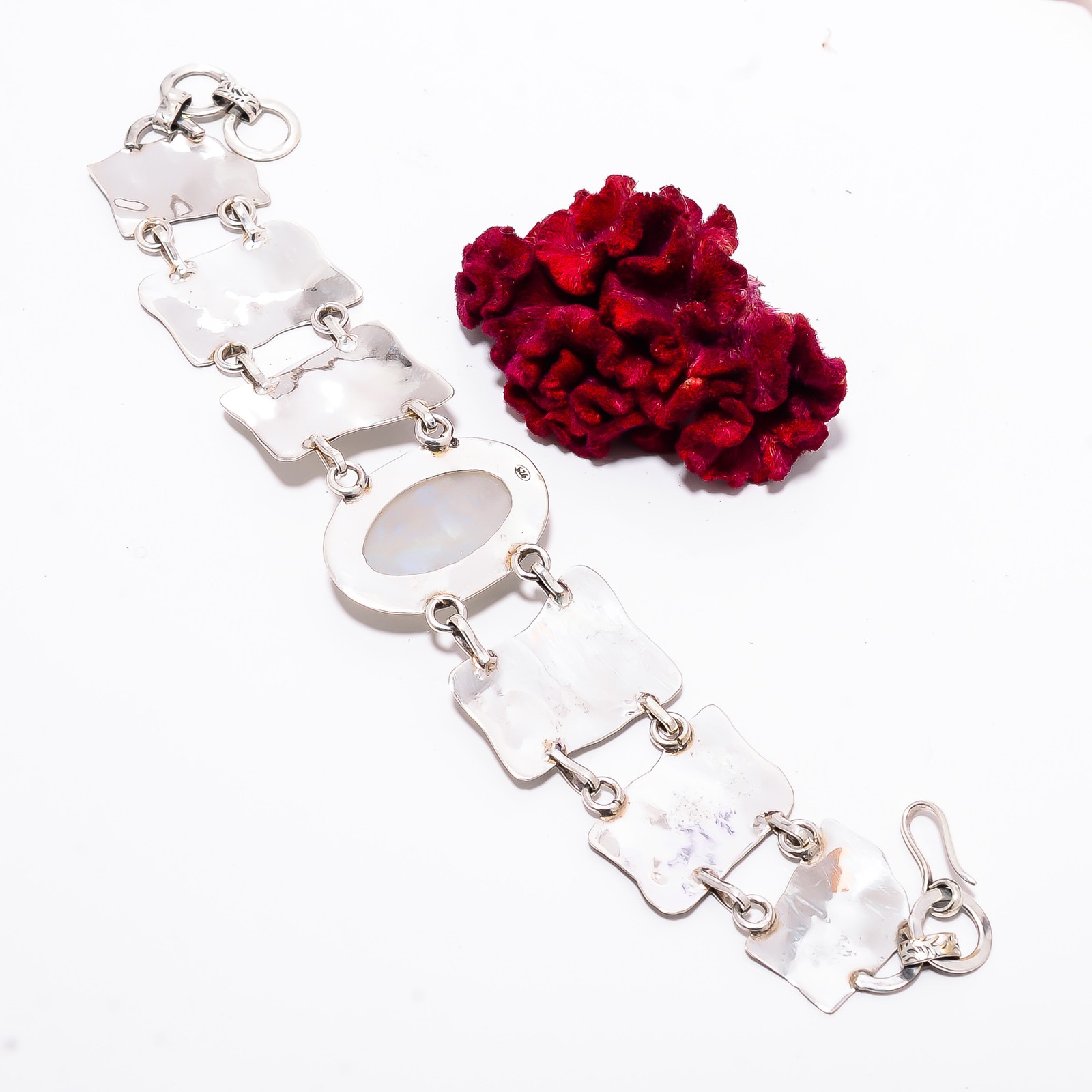 Moonstone – Sri Lanka 925 Sterling Textured Silver Bracelet 8.99″ B84372