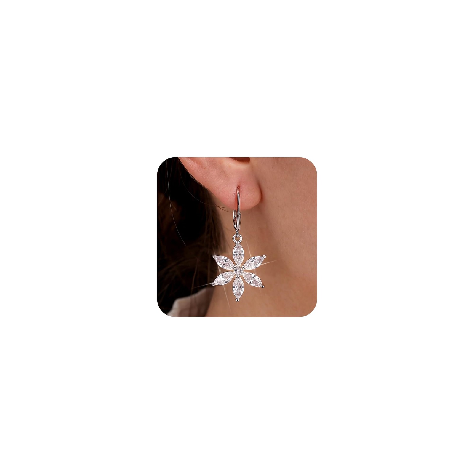 925 Sterling Silver Flower Dangle Earrings for Women, Daisy