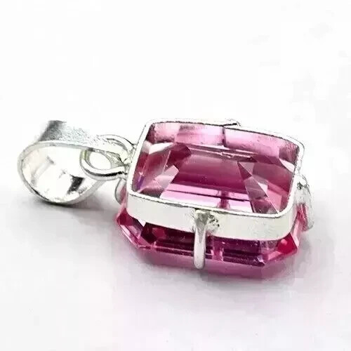 Certified 30 Ct Natural Pink Morganite Emerald Cut 925 Silver Pendant Gemstone