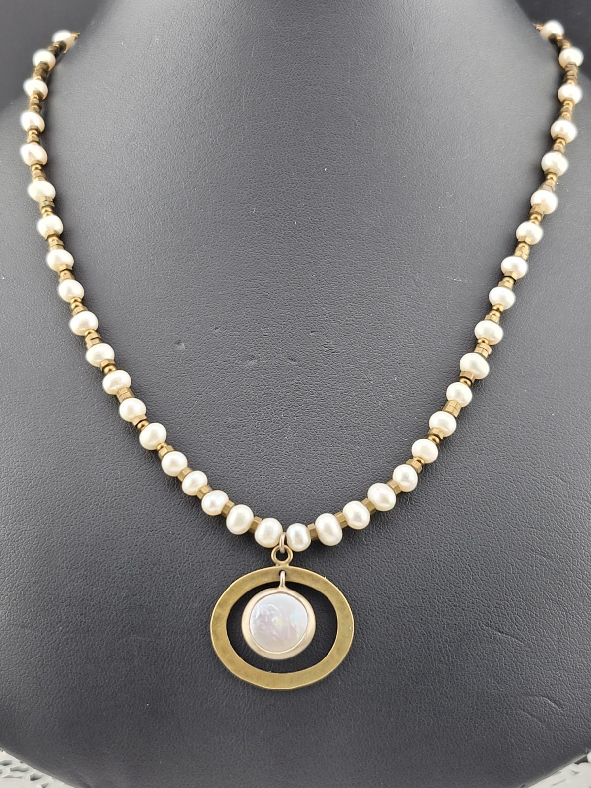 Signed Silpada Freshwater Pearls Brass Pendant Sterling Silver 19″ Necklace