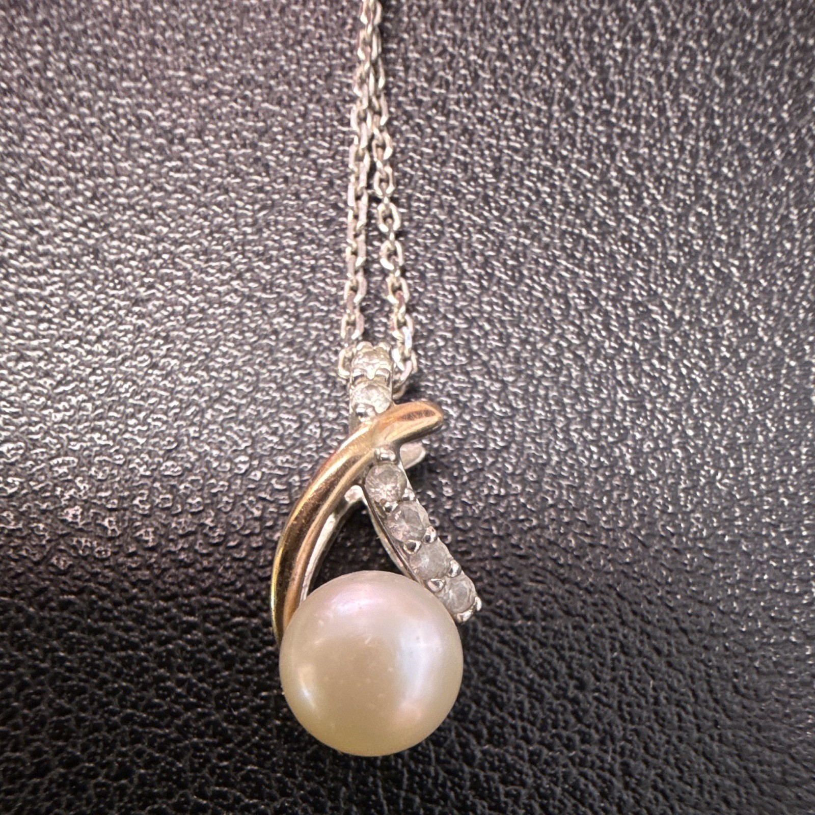 Silver-Tone Cable Chain Necklace Pearl & Rhinestone Charm Pendant Spring Ring