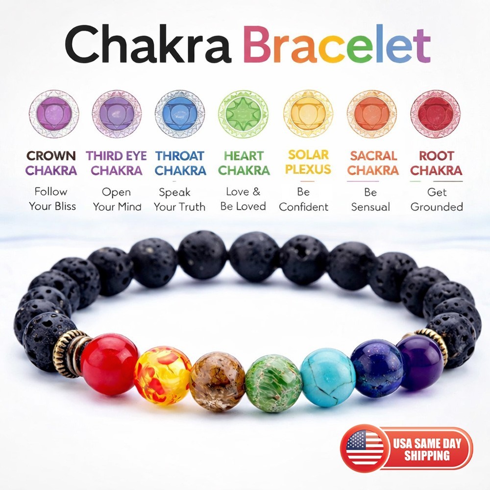 7 Chakra Healing Natural Stone Round Gemstone Yoga Energy Beads Bracelet Jewelry