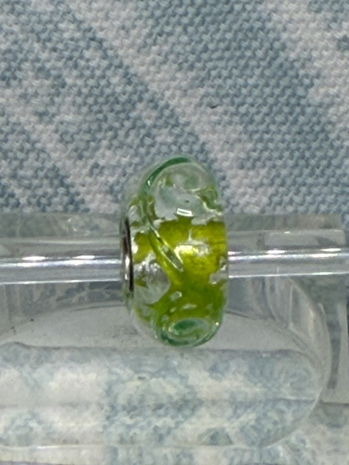 Authentic Trollbeads OOAK Lime Scroll on Silver Foil CC, New & Rare (16.0)
