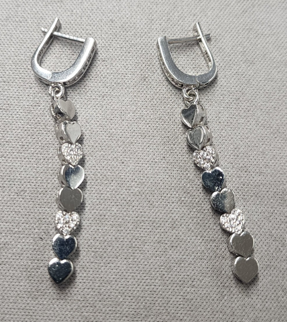 Cubic Zirconia Sterling Silver 5.0g Heart Dangle Earrings 36mm