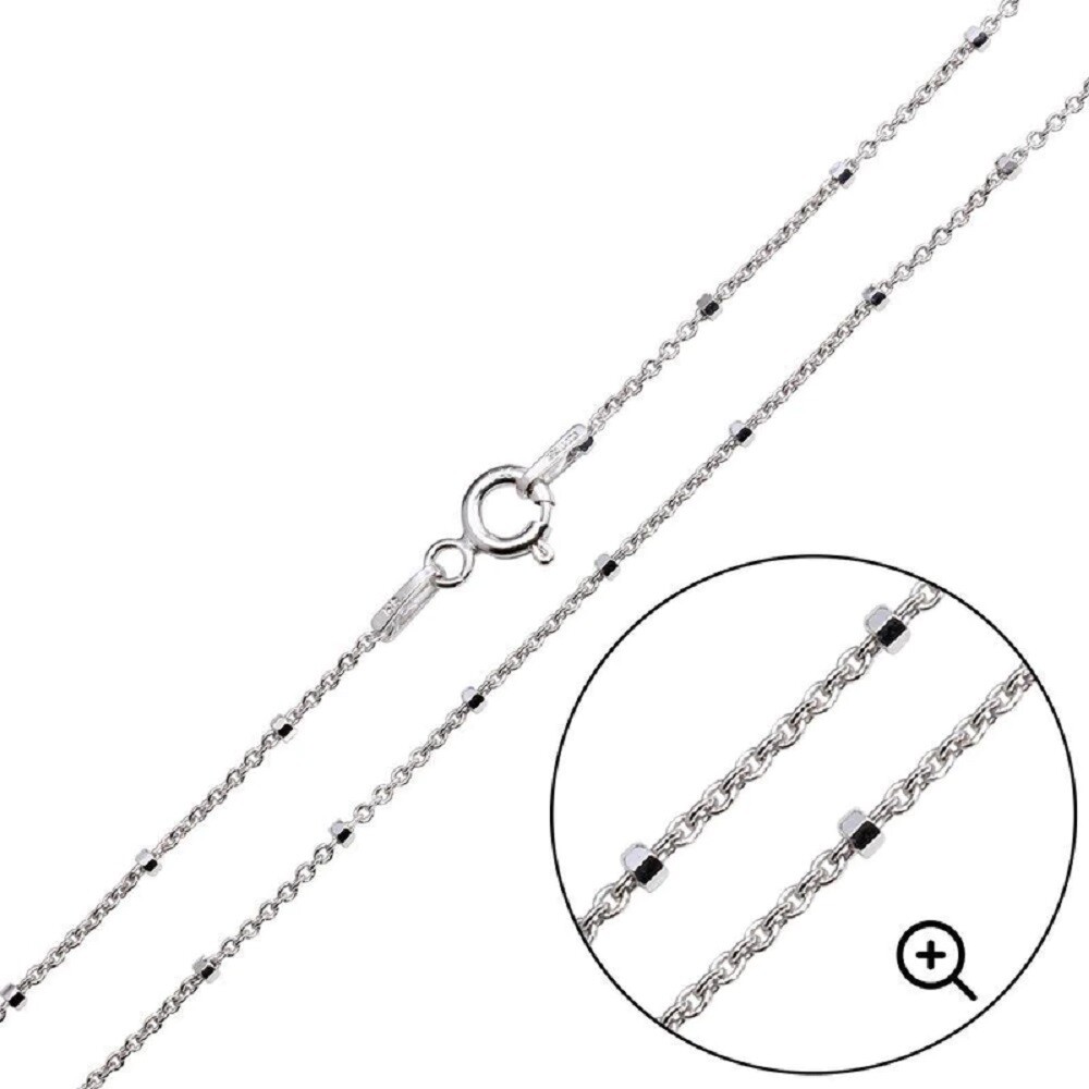 Sterling Silver Rhodium Finish Diamond Cut Beaded 1.5mm Link Chain Necklace