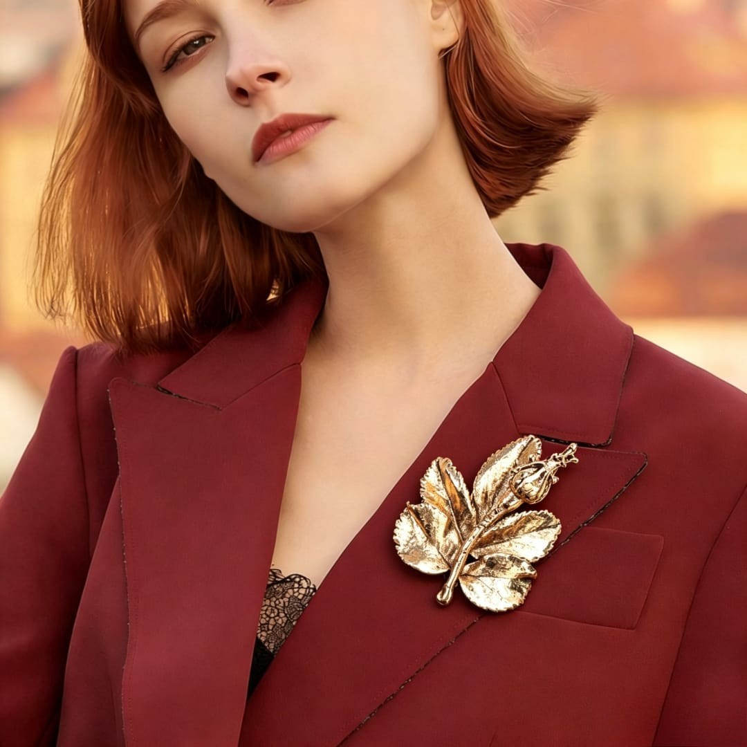 Baroque Style Leaf Brooch Pin Elegant Unisex Suit Lapel Clothing Accessory Gift