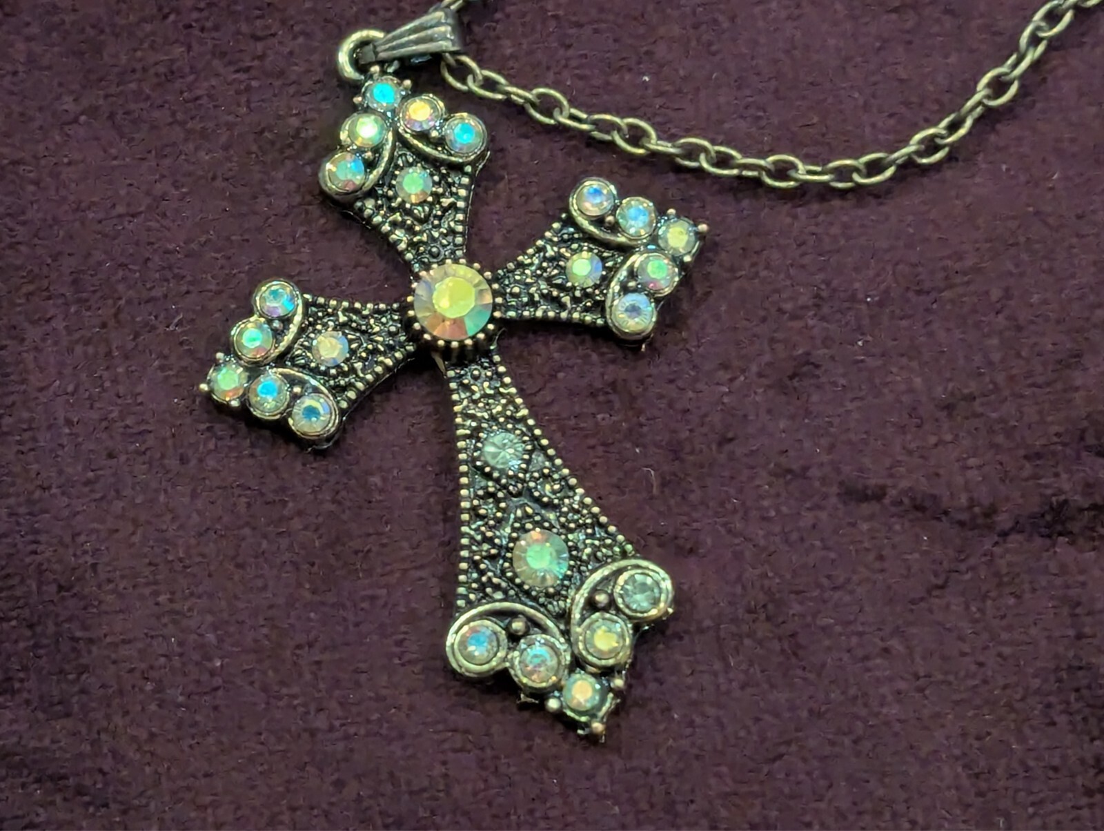 Fashion Jewelry Rhinestone Cross Pendant Necklace 27 inch