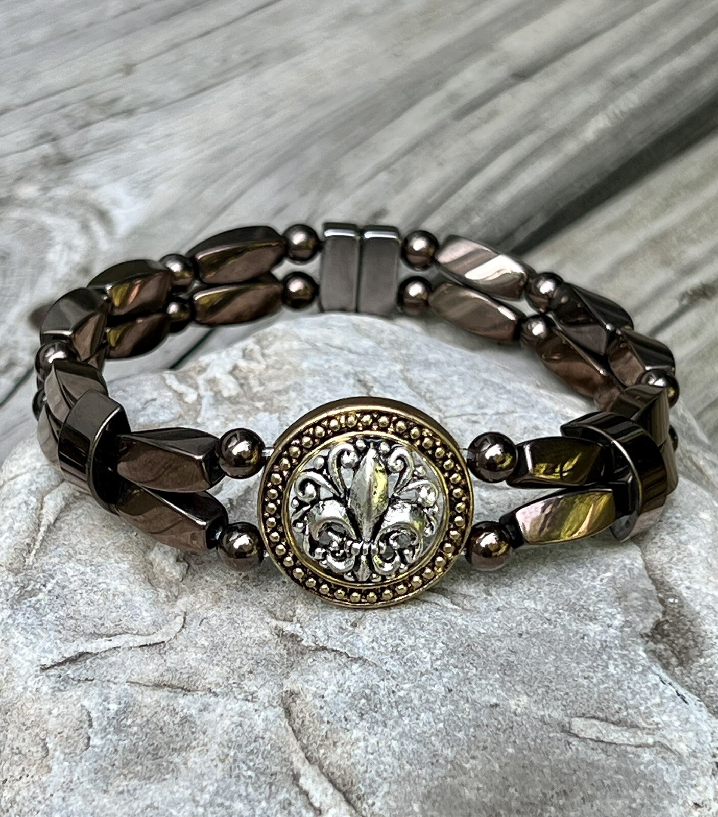 Copper Magnetic Hematite Bracelet Anklet 2 Row Fleur Di Lourdes Slider 1