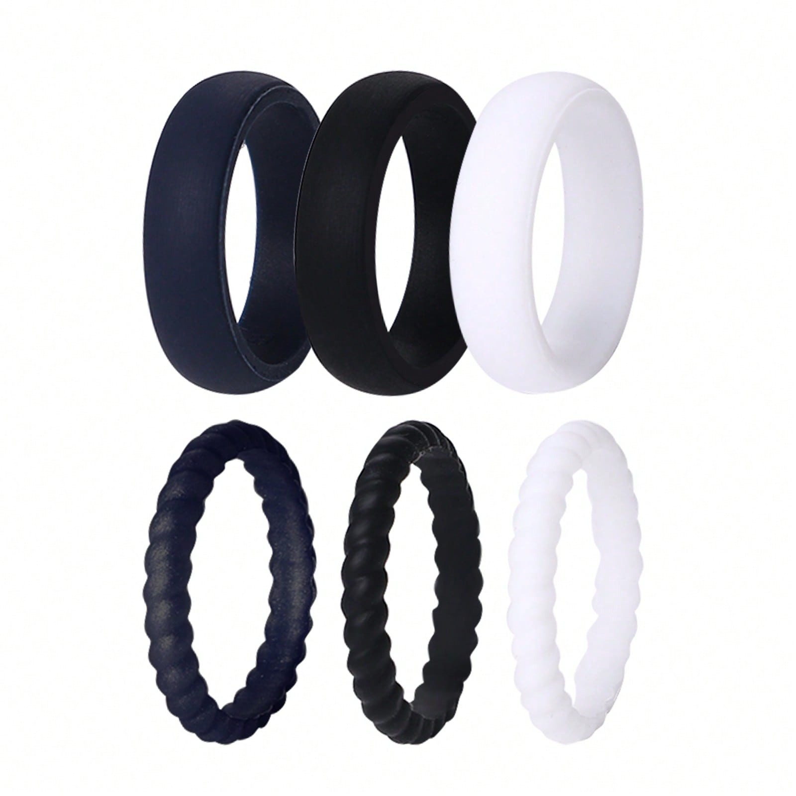 6PC Women Mixed Width Silicone Wedding Ring Rubber Band Flexible For Workout Gym