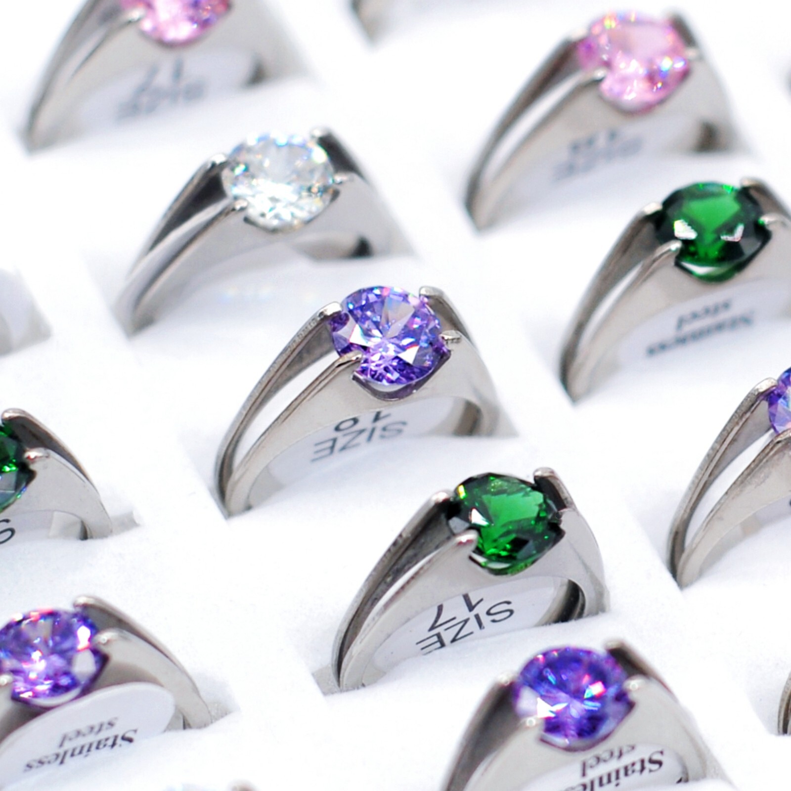 Bulk Wholesale 30 Colorful Crystal CZ Woman Wedding Rings Fashion Finger Jewelry