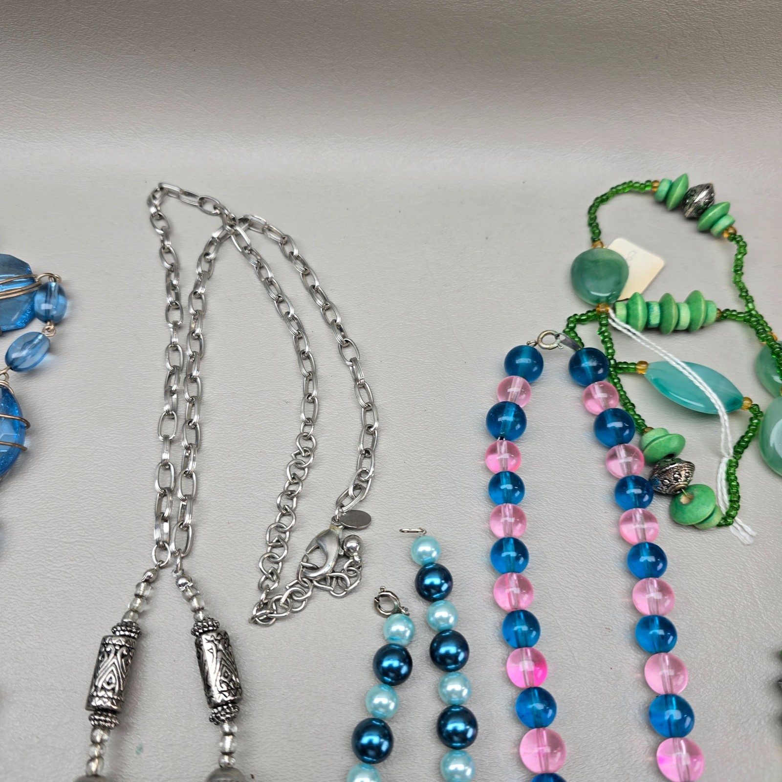 Blue Necklace Lot Green Beaded Statement Tassel Faux Pearl Glass