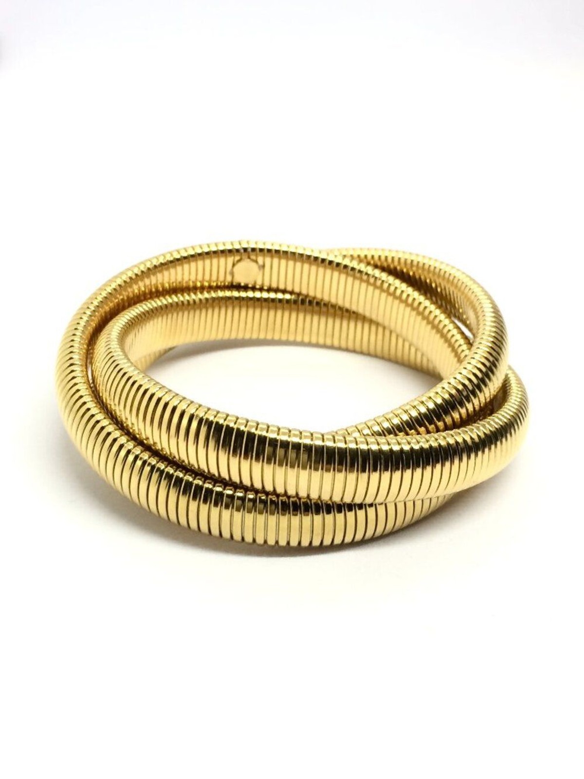 GOLD TONE BRACELET Tubogas Omega Coiled Wrap Ribbed Flexible Statement
