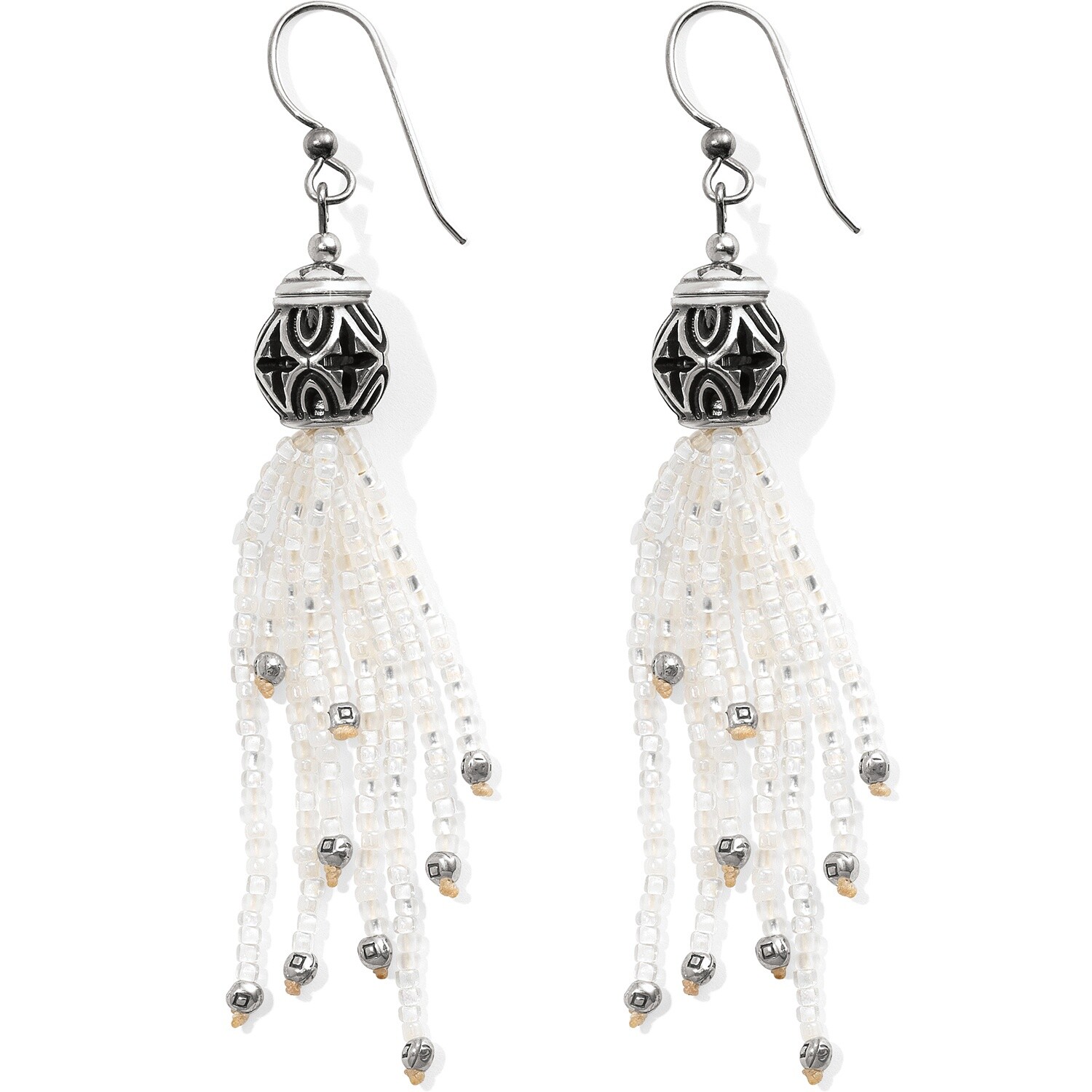 NWT Brighton BOHO ROOTS MIX French Wire WHITE Beaded Tassel Earrings MSRP $58