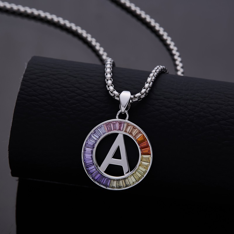 Initial Letter A-Z Necklace 24“ Chain CZ Cubic Zirconia Stone 925 Silver Pendant