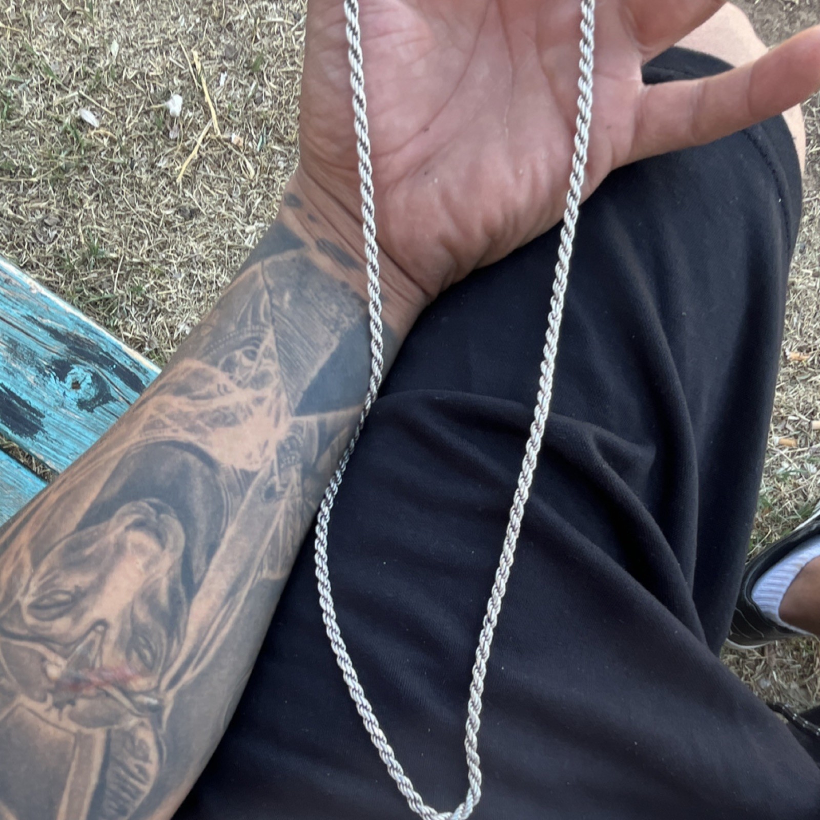 Silver Tone Rope Chain Necklace, Chain Style, Metal Material, No Stone, Undated