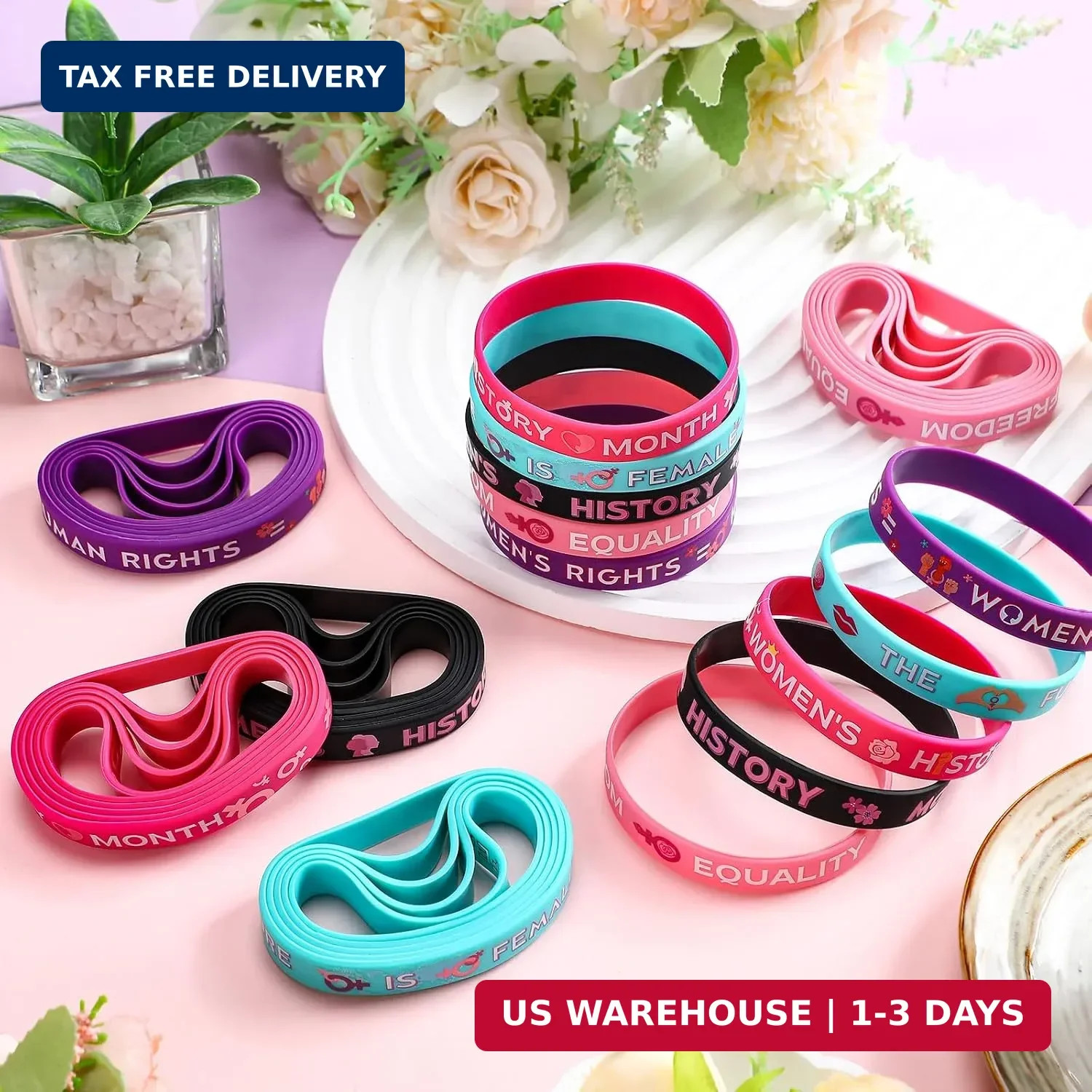 50 Pcs International Women’s Day Gifts Silicone Bracelet Bulk Women’s History Mo
