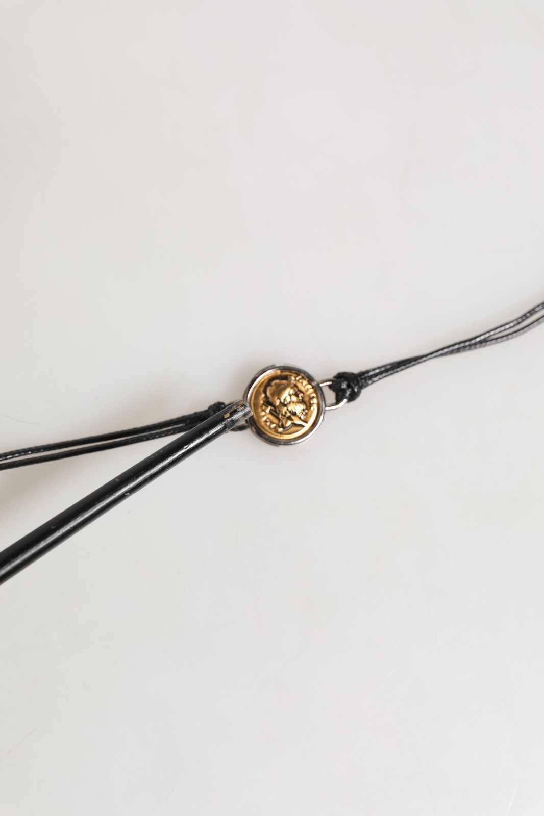 DOLCE & GABBANA Bracelet Black Polyester Cord Gold Tone Roman Coin Charm 250usd