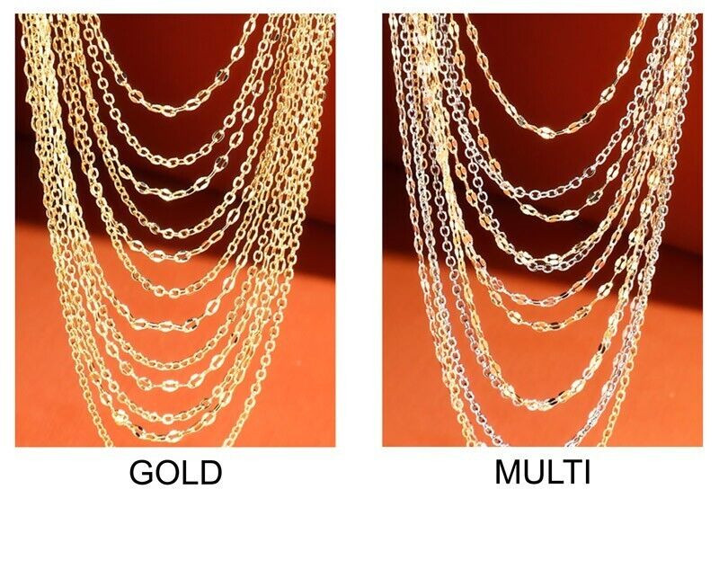Chain Link Necklace Shiny Layers Sparkle Effect Mixed Metal & Solid Color ~ NEW