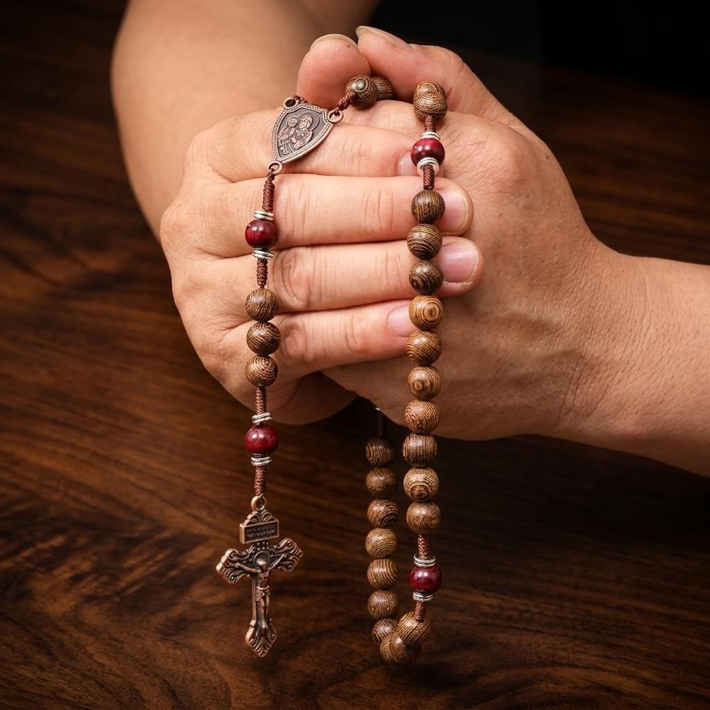 St. Joseph Wooden Rosary Beads, Handmade Catholic Rosary with Crucifix and Sa…