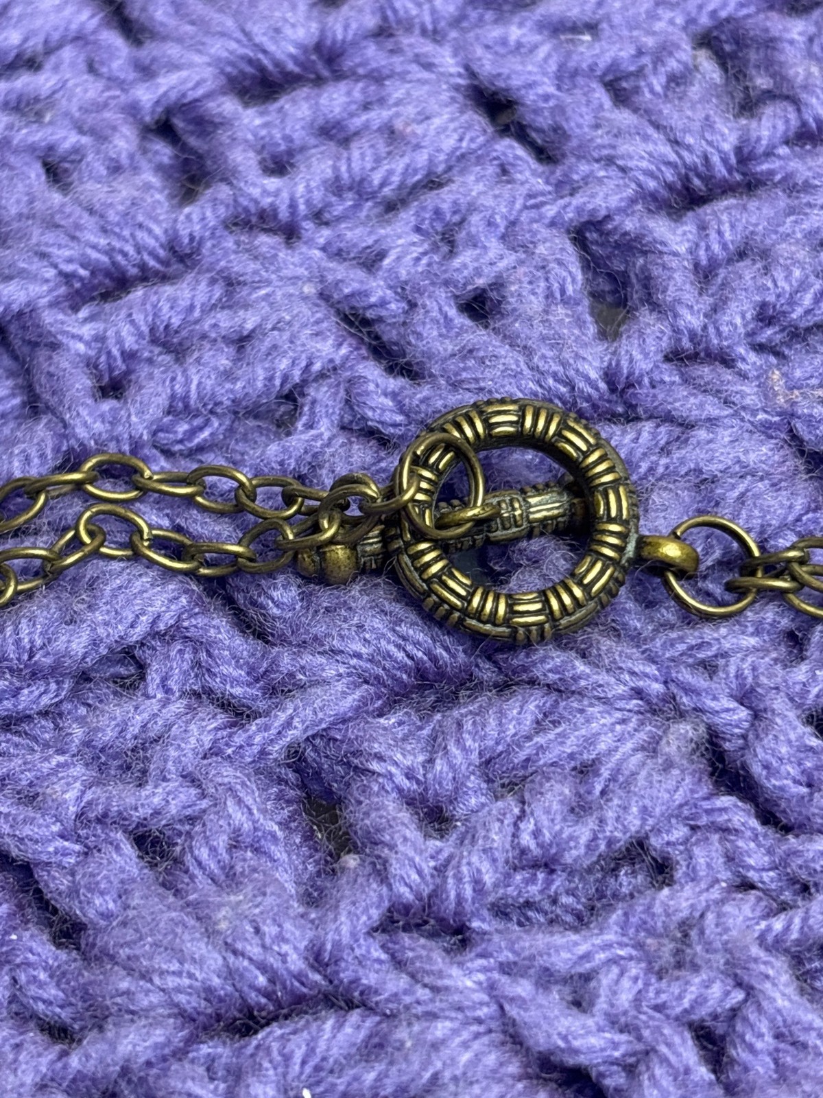 Antiqued Goldtone 2 Strand Chain Necklace Basketweave Toggle Clasp 18 inches