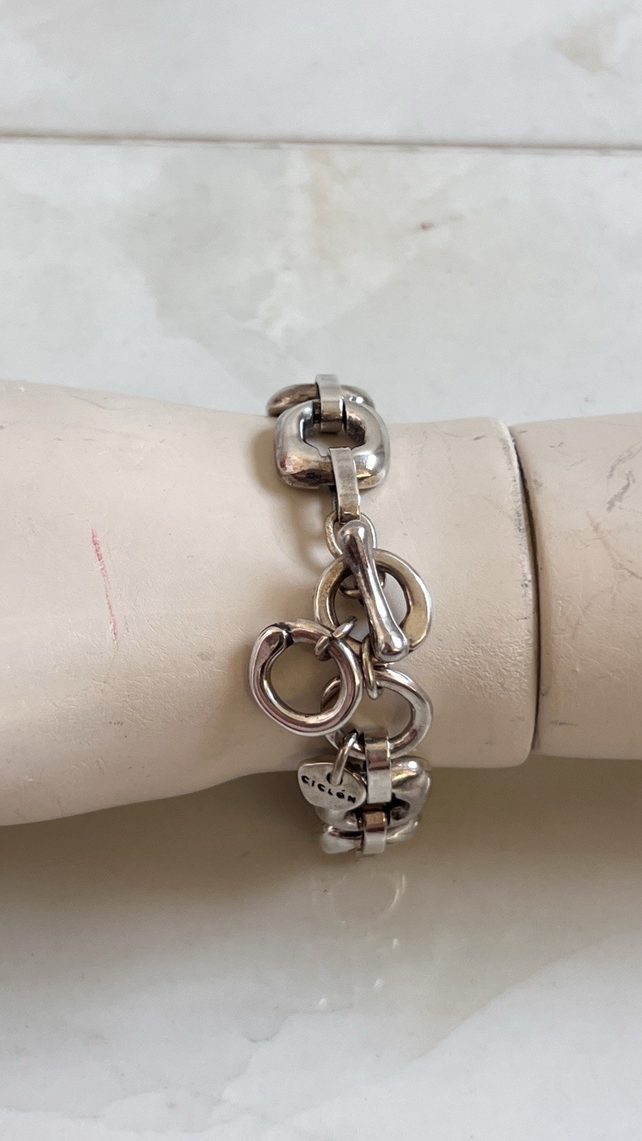 Ciclon , spanish brand silver plated link bracelet adjustable toggle clasp, used