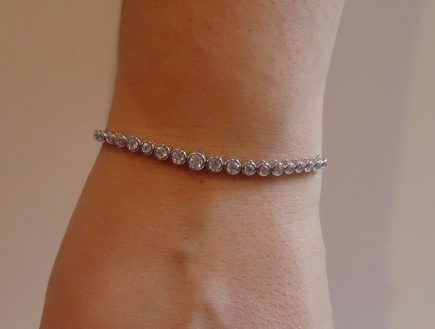 LARIAT BRACELET W/ 2 CT ROUND LAB ACCENTS / 925 STERLING SILVER / 9” ADJUSTABLE