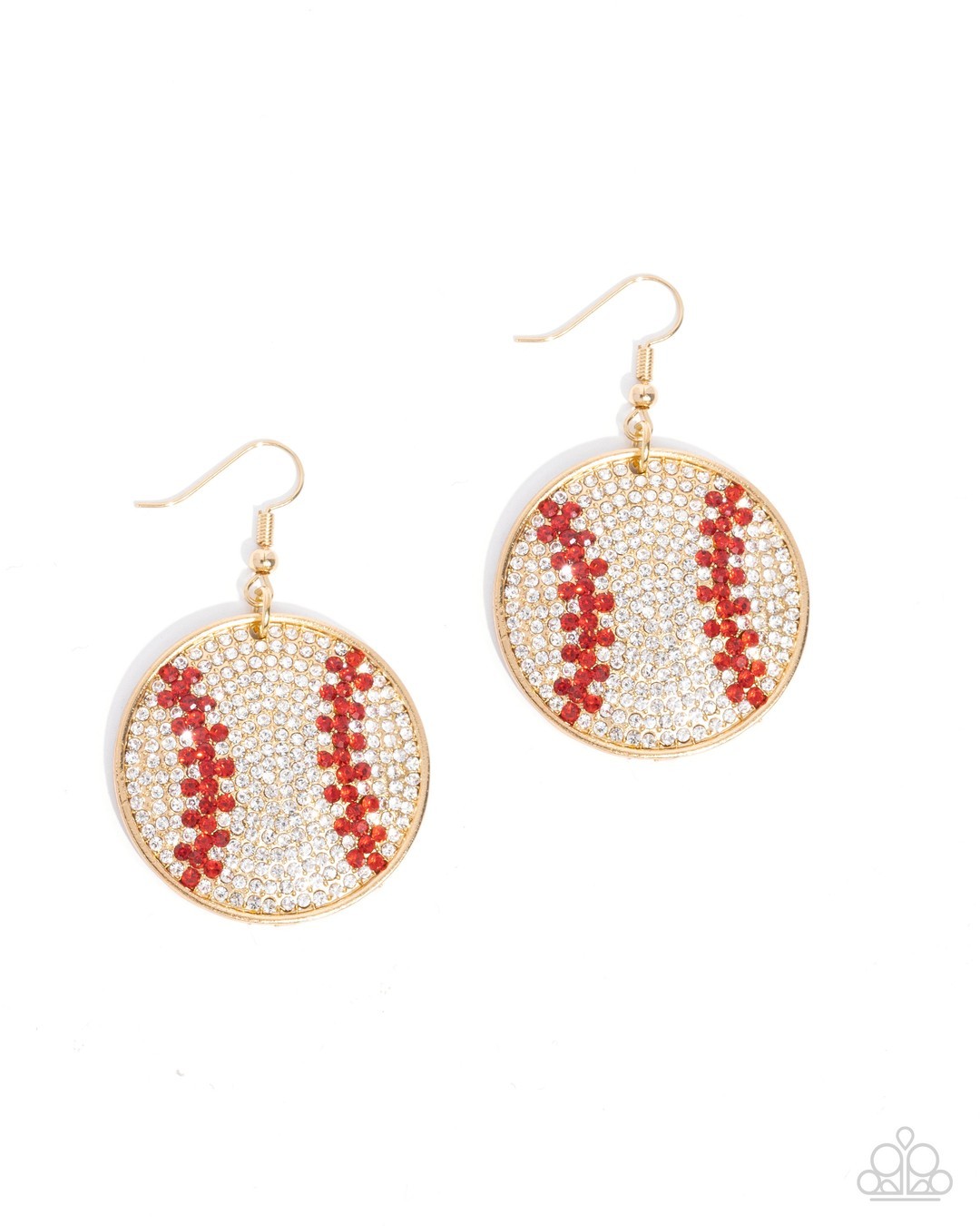 Paparazzi Gold Baseball Rhinestone Dangle Earrings Homerun Haute Fishhook