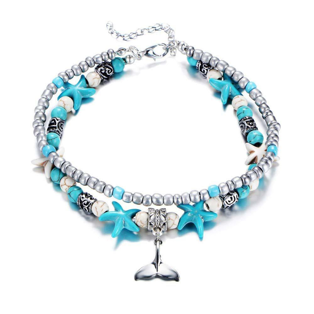 Bohemian Vintage Handmade Dolphins Shell Beads Multi Layer Anklet or Bracelet