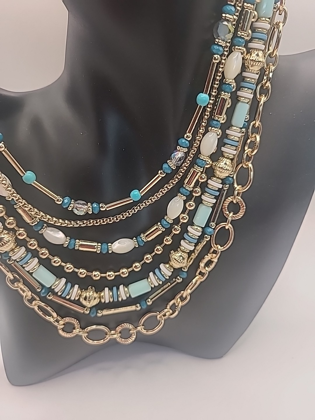 Signed Crown Charm 7 Layer Necklace Classic Style