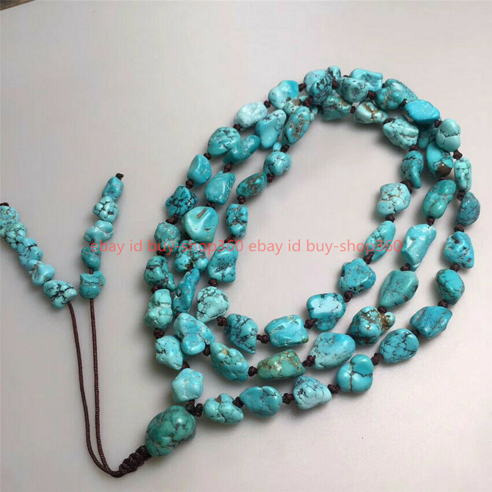 Natural 10x14mm Blue Turquoise Gemstone irregular Beads Necklace 35in