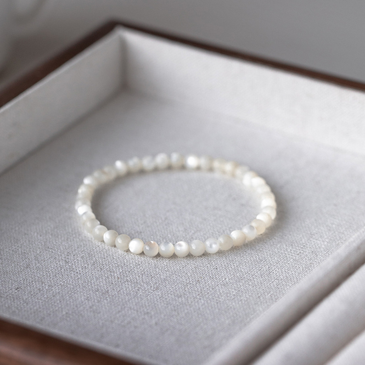 Handmade Mother of Pearl Elastic Stretch Bracelet – 4mm Round Gemstone Bead