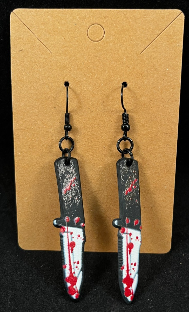 Bloody Combat Knife Earrings – Black Hooks – Serial Killer – Halloween -Handmade