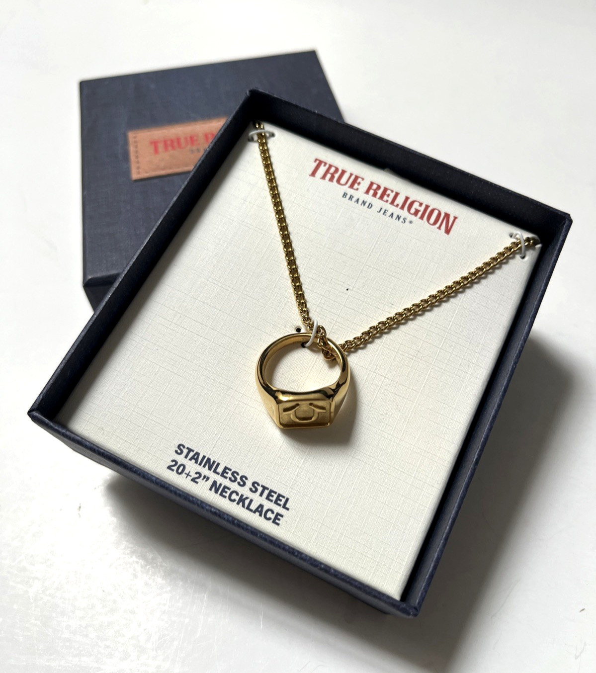 NWT True Religion Skull Cross Charm Necklace Stainless Steel 20-22″ Adjustable